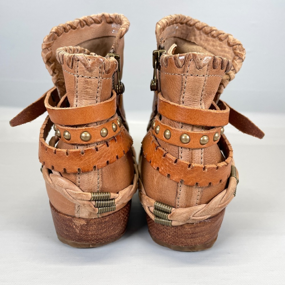 A.S. 98 Ankle Boots Womens Size 36 US 5.5-6 Brown Leather Braided Strap Zip Boho - Picture 5 of 10